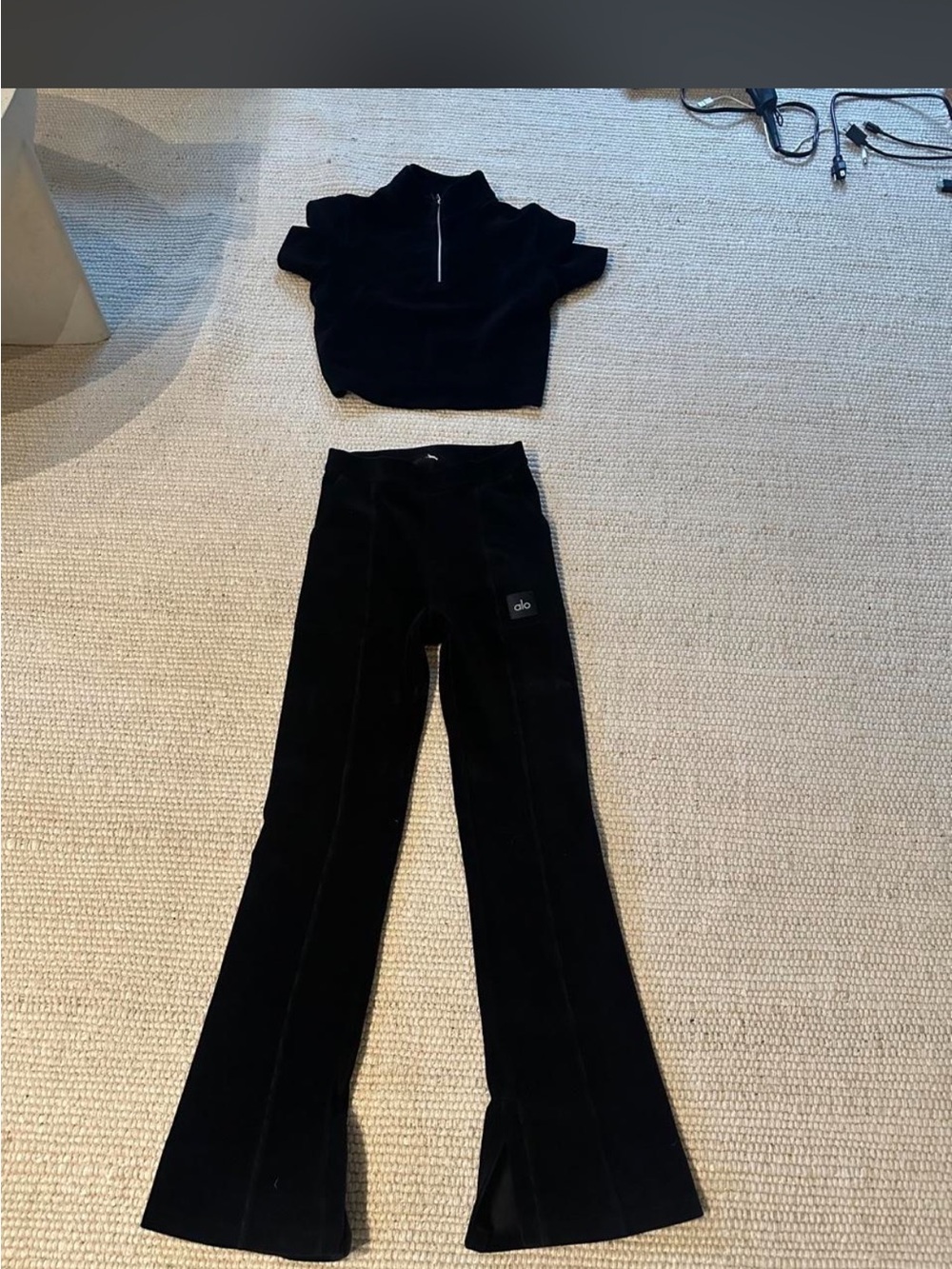 ALO Yoga Black Velour Flare Pants small